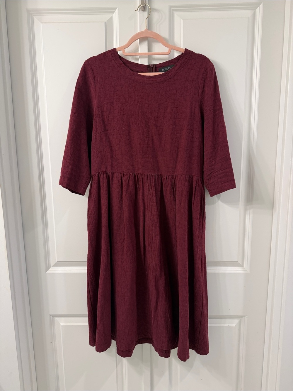Roolee womens Wine Red Knit Drop-Waist Dress L